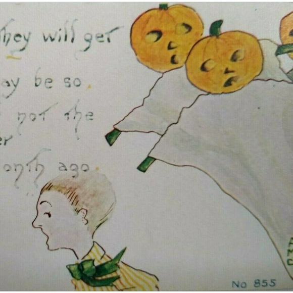 Halloween Postcard Goblins Ghosts Pumpkin Heads Series 855 FA Owen AMC Original